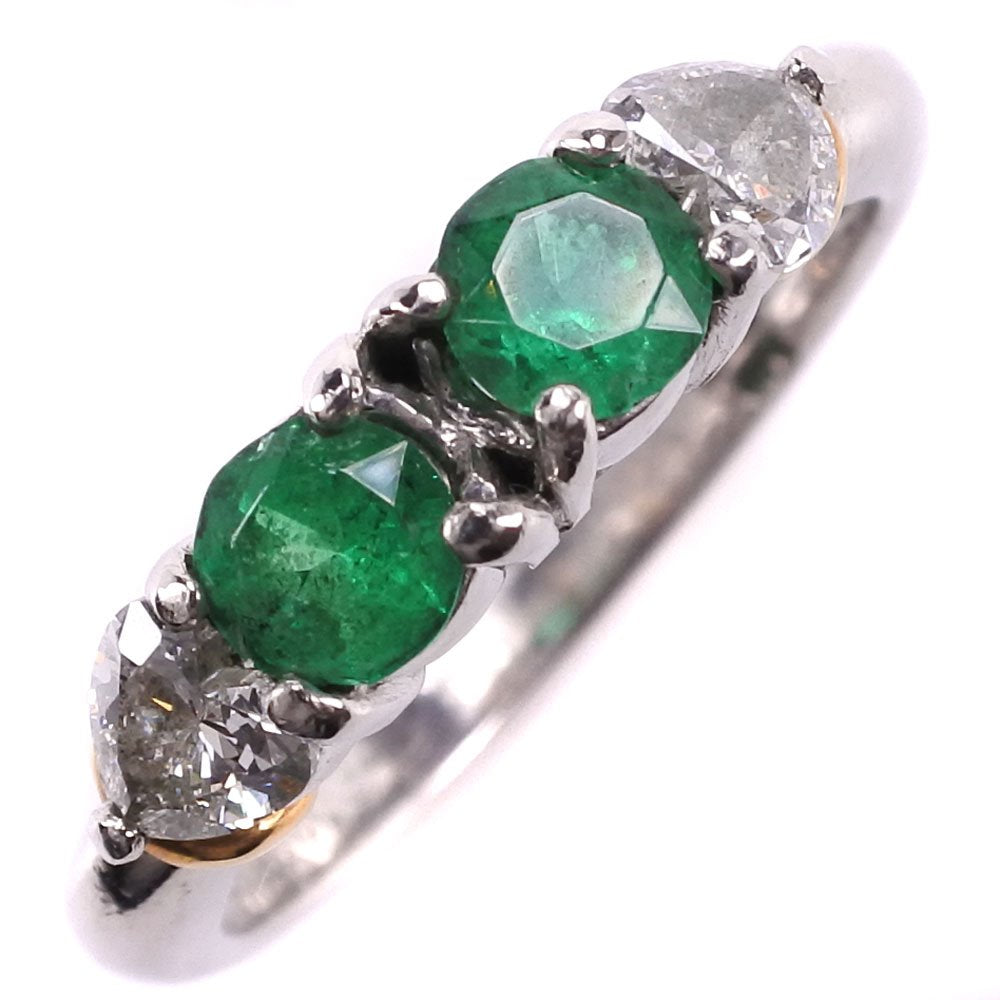 Platinum Pt900, K18 Yellow Gold & 0.40ct Emerald Diamond Ring (Size 8) for Women - Pre-Owned, A Grade