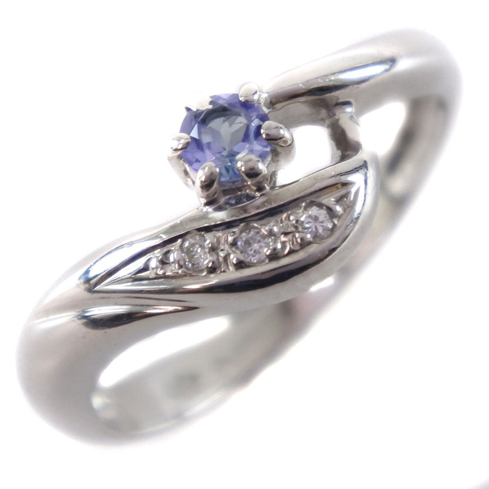 [LuxUness]  Size 9 Ladies Ring in Pt850 Platinum with Diamond and Tanzanite, 0.10 Carat - Preowned, A Rank Metal Ring in Excellent condition