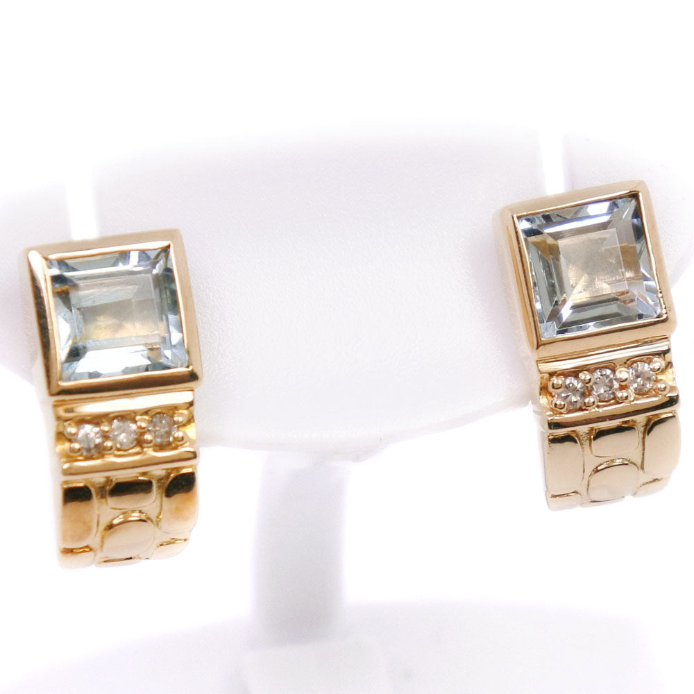Earrings in K18 Yellow Gold with Aquamarine and Diamond (D0.02/0.02), Ladies, Grade A Condition
