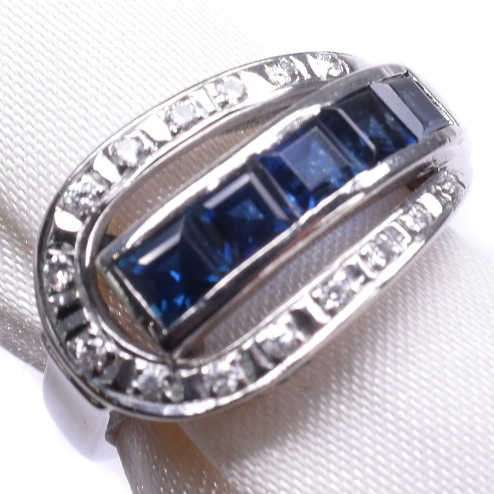 [LuxUness]  Sapphire Ring in Platinum Pt900 with Diamond Accents for Ladies, Size 8.5, High-Quality Condition  Metal Ring in Good condition