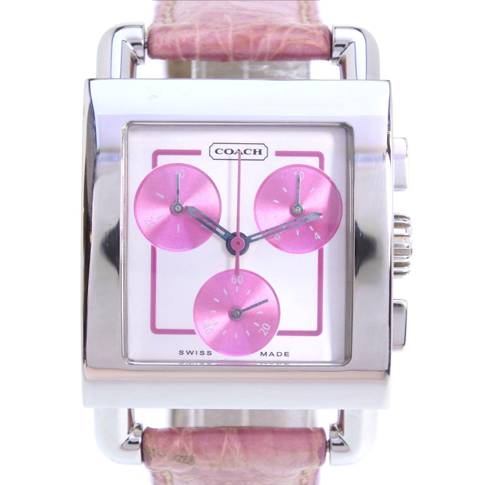 Coach  Coach Chronograph Stainless Steel and Leather Wristwatch with Pink Dial for Women - Used, Grade A Metal Quartz 253.0 in Good condition