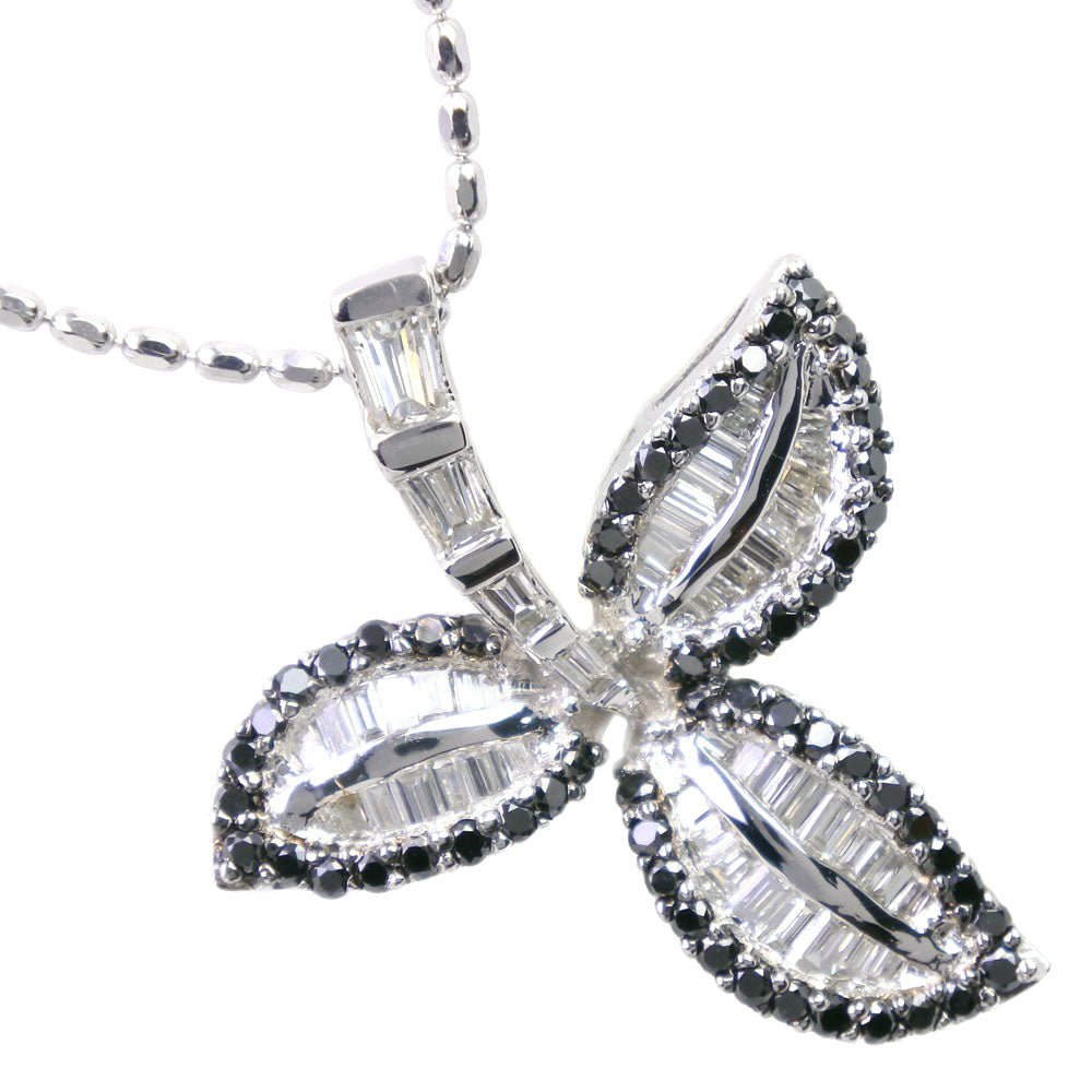 Clover Necklace in K18 White Gold with Diamonds and Black Diamonds 1.37 for Women (Used, A-Rank)