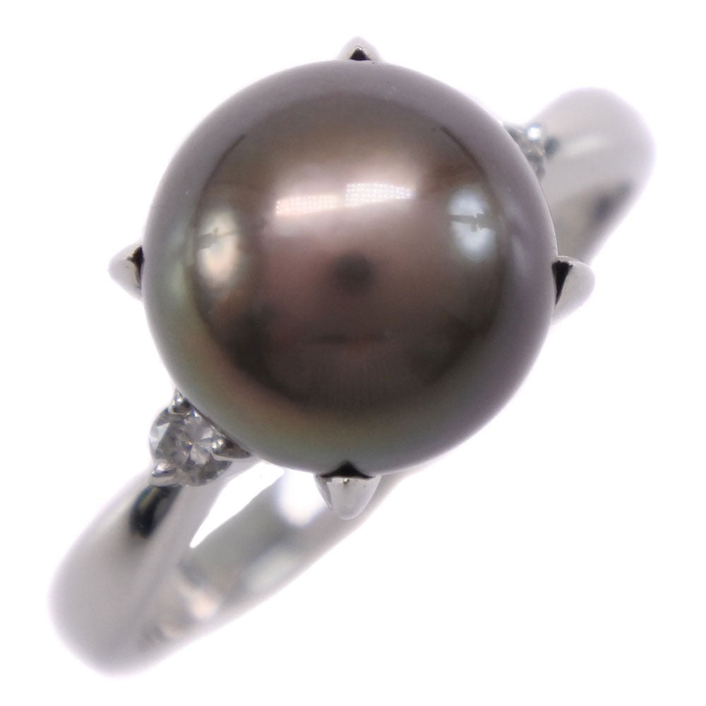 No. 13 Pearl Ring with 9.5mm Black Pearl and 0.07 Diamond in Pt900 Platinum for Women (Second-hand) A+ Rank