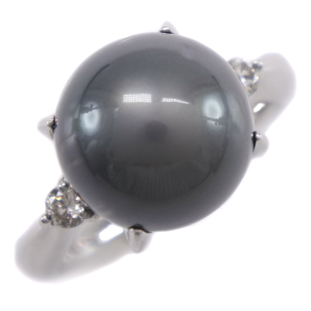 No. 11.5 Pearl Ring with 11.5mm Black Pearl and 0.13 Diamond in Pt900 Platinum for Women (Second-hand) A+ Rank