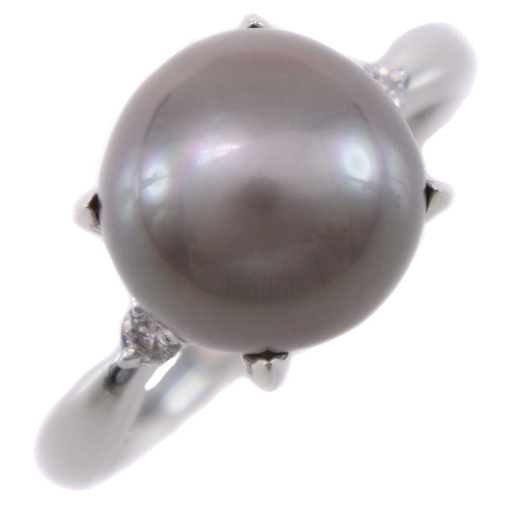 Ladies' High Quality (A+) Used, Size 13 Pearl Ring, Grey 9.5mm Pt900 Platinum with Black Pearl and 0.07ct Diamond