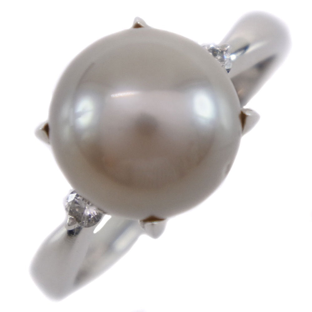 Ladies' Premium Grade (A+) Used, Size 13 Pearl Ring, Grey 9.5mm Pt900 Platinum with Black Pearl and 0.07ct Diamond