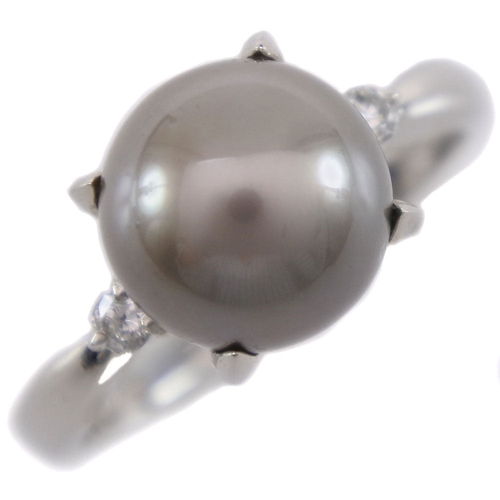 Superior (A+) Used, Ladies' Size 13 Pearl Ring, Grey 9.0mm Pt900 Platinum with Black Pearl and 0.07ct Diamond