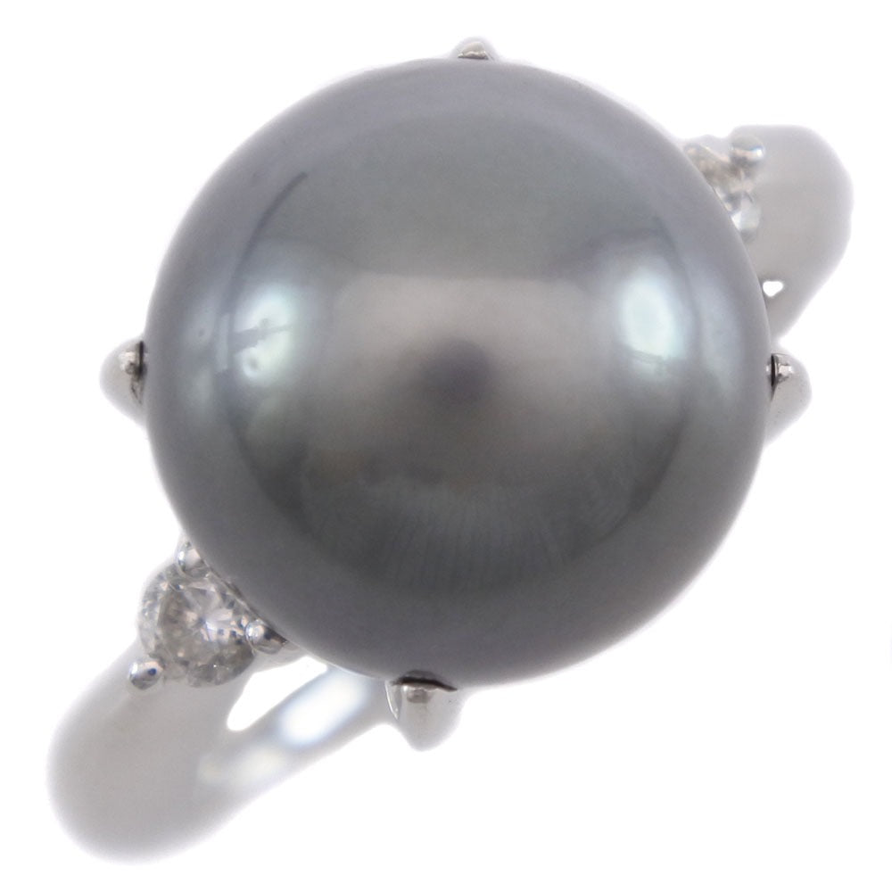 Ladies' Top-Class (A+) Used, Size 11 Pearl, 11.5mm Pt900 Platinum Ring with Black Pearl & 0.13ct Diamond, Black
