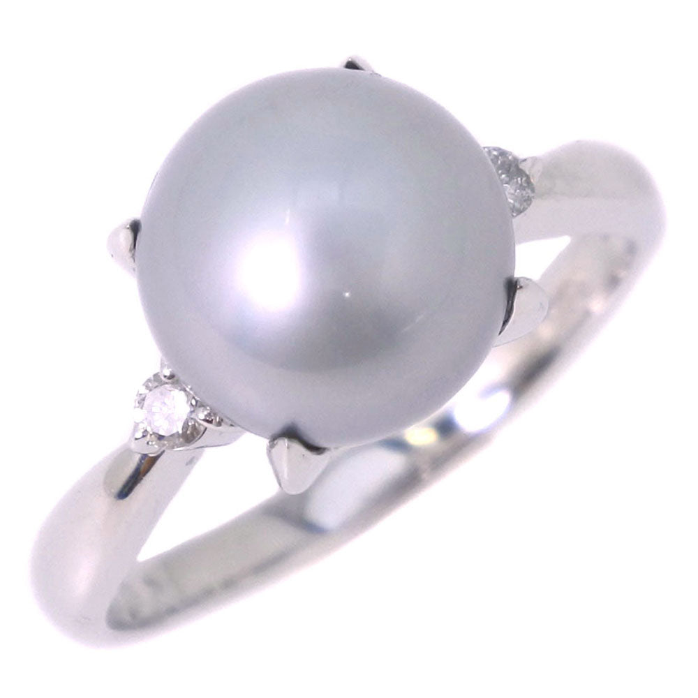 Superb (SA) Ranked, Ladies' Used, Size 12.5 Pearl Ring, 9.5mm Pt900 Platinum with Black Pearl and Grey 0.07ct Diamond