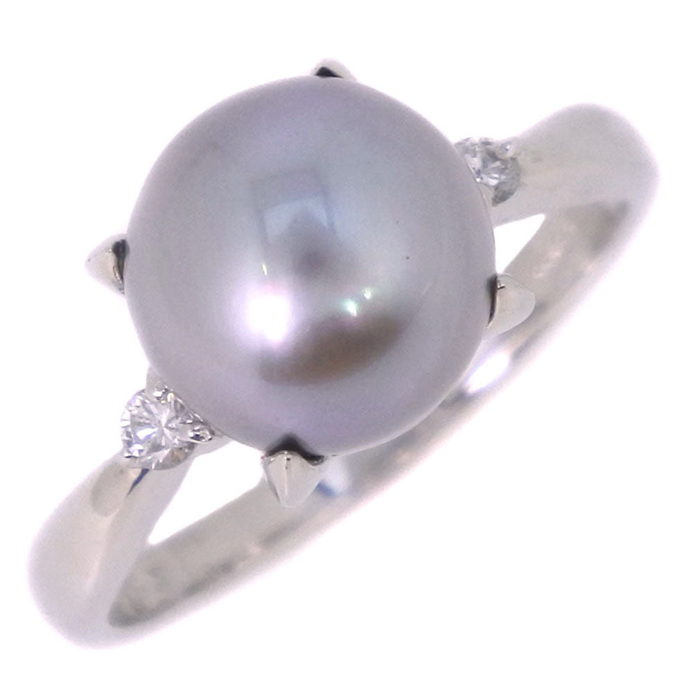 Elite (SA) Rank, Ladies' Used, Size 13 Pearl Ring, Black 9.0mm Pt900 Platinum with Black Pearl and 0.07ct Diamond