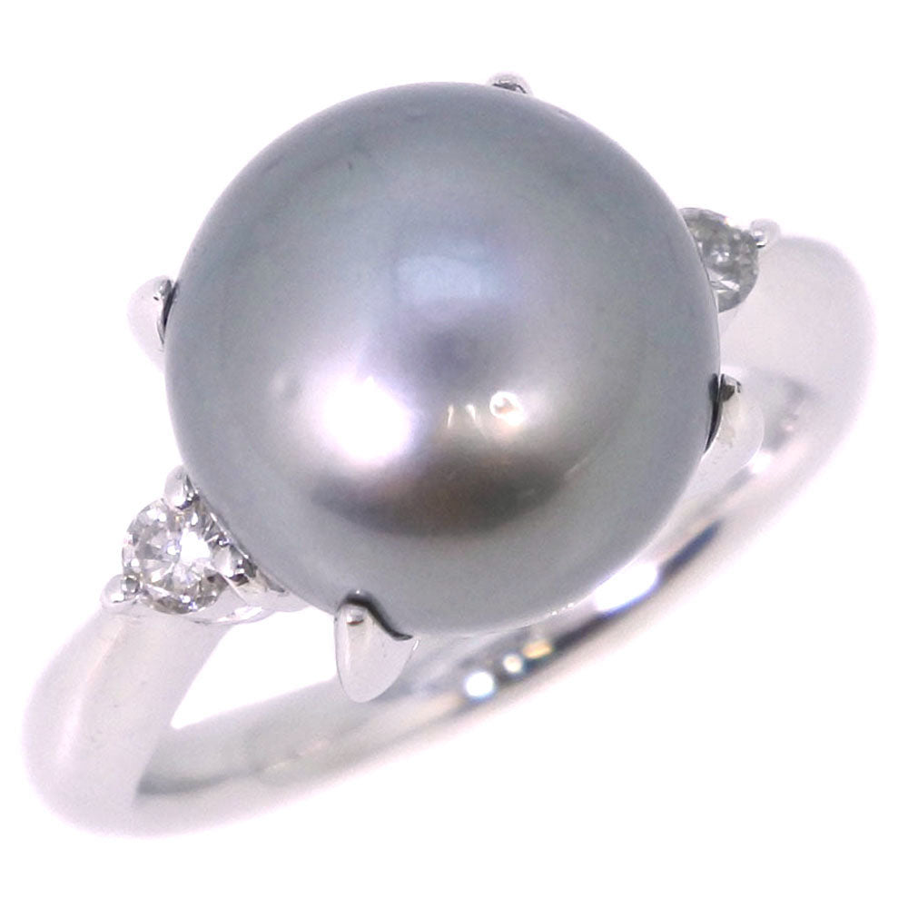 [LuxUness]  Ladies' Premier (SA) Used, Size 11 Pearl, 11.5mm Pt900 Platinum Ring with Black Pearl & 0.13ct Diamond, Black Metal Ring in Excellent condition