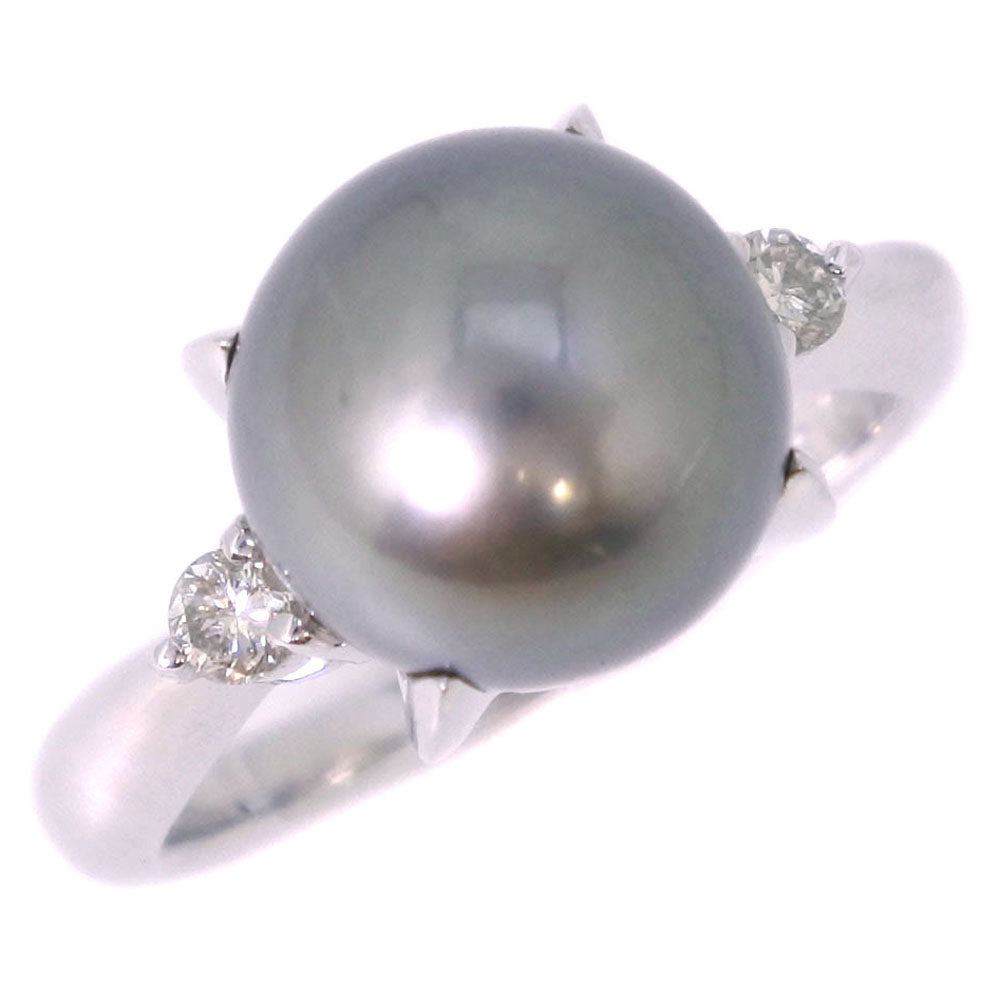 High-End (SA) Ladies' Used, Size 11.5 Pearl, 10.5mm Pt900 Platinum Ring with Black Pearl & 0.13ct Diamond, Black