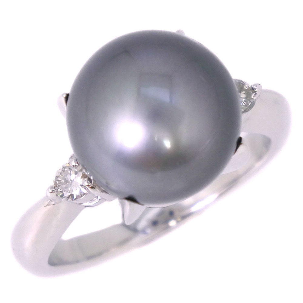 [LuxUness]  Exclusive (SA) Ladies' Used, Size 11.5 Pearl, 11.0mm Pt900 Platinum Ring With Black Pearl & 0.13ct Diamond, Black Metal Ring in Excellent condition