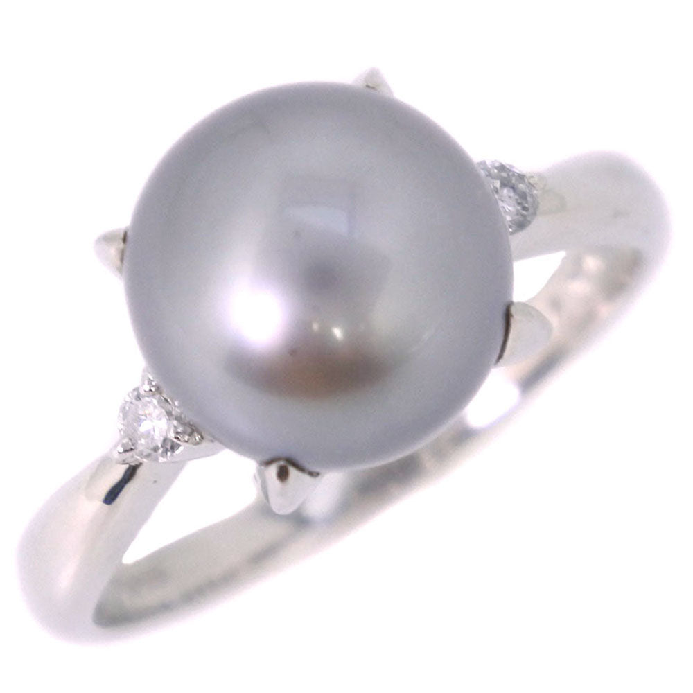 Attractive 13 Size Pearl Ring with 9.5mm Platinum Pt900 and Black Pearl Diamond for Women, Second-Hand, SA Grade