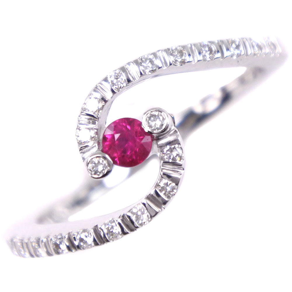 [LuxUness]  Glamorous 12 Size Ruby Ring with K18 White Gold, Ruby, and Diamond in Pink, Ladies' Second-Hand, SA Grade Metal Ring in Excellent condition