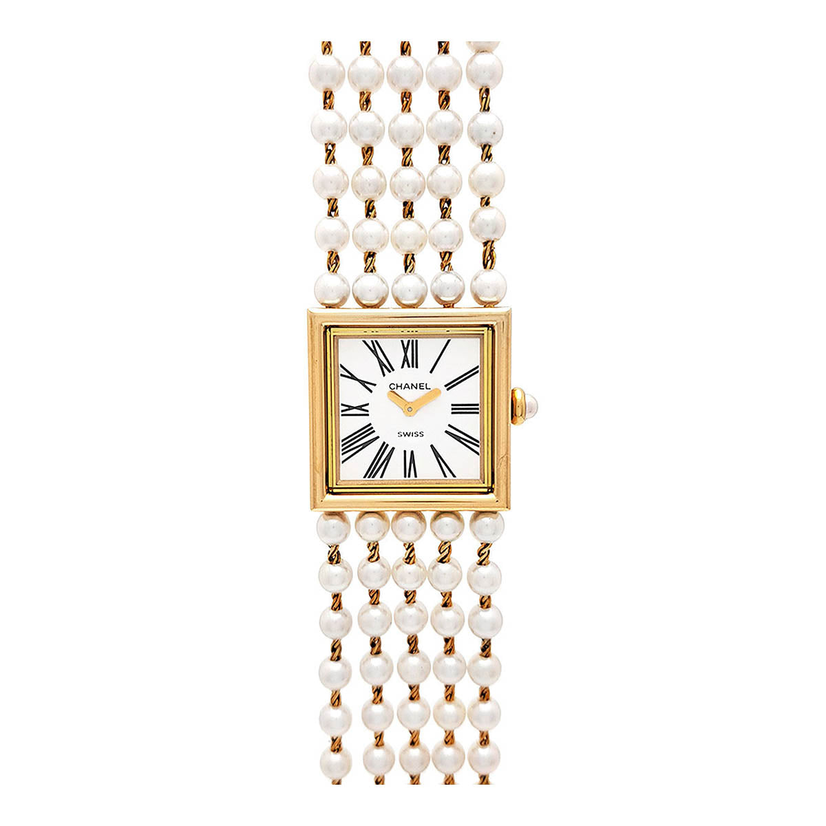 Chanel "Mademoiselle Pearl Bracelet Overhauled H0007" Women's Quartz Wristwatch in Yellow Gold H0007