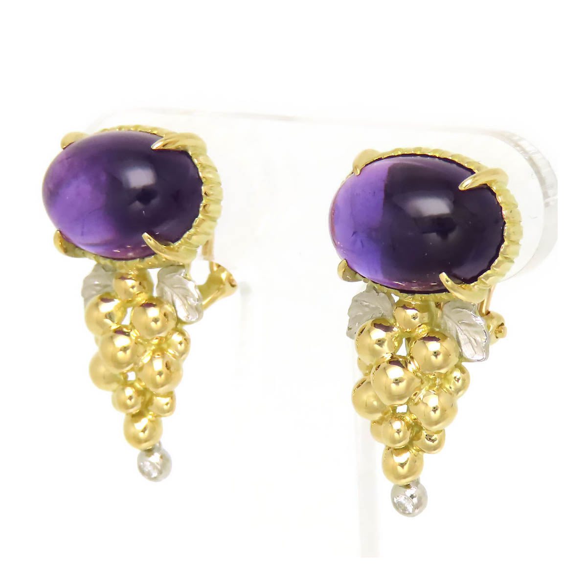 Nobuko Ishikawa Ladies' Amethyst Grape Earrings Pt900 K18 (K18YG) (Pre-owned, Excellent Condition) -