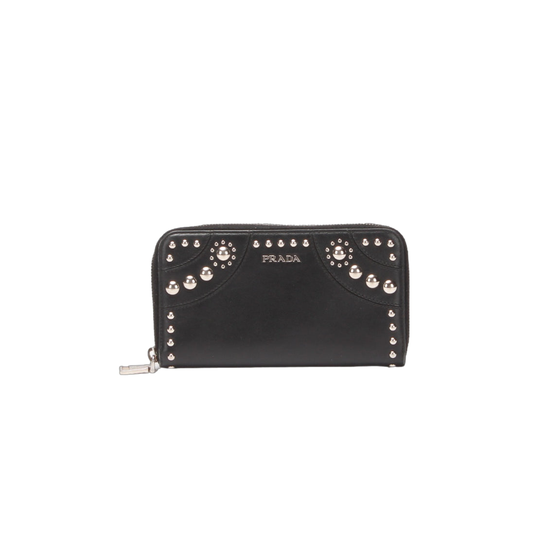 Prada Studded Leather Zip Around Wallet Leather Long Wallet in Good condition