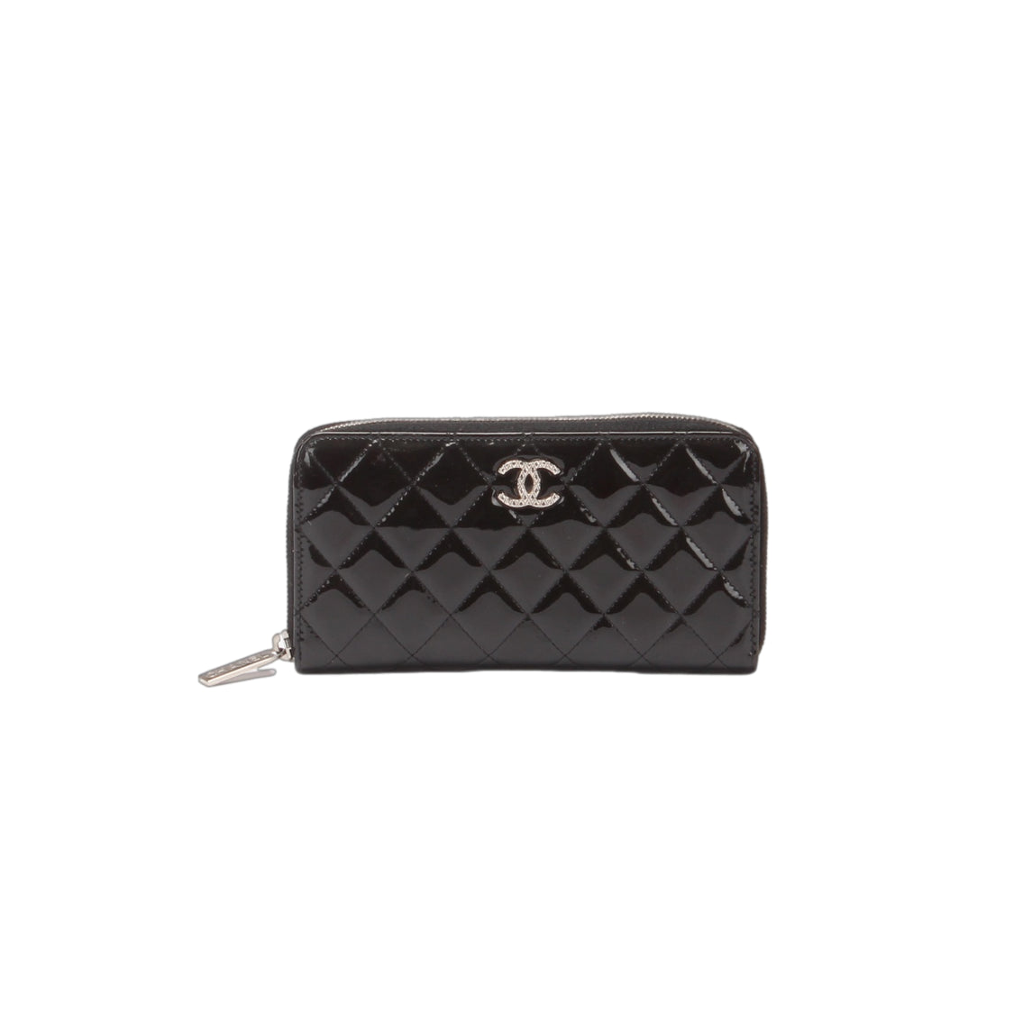 CC Quilted Patent Leather Zip Around Wallet