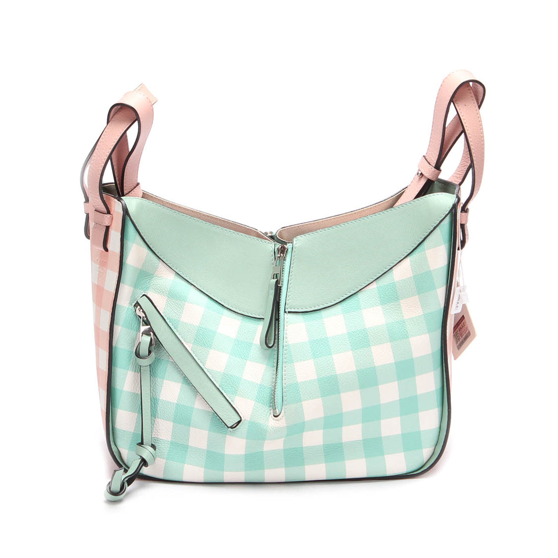 Pastel Gingham Print Leather Hammock Bag