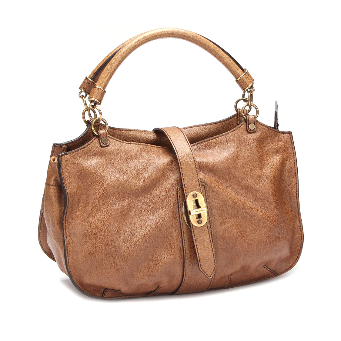 Turn Lock Leather Handbag