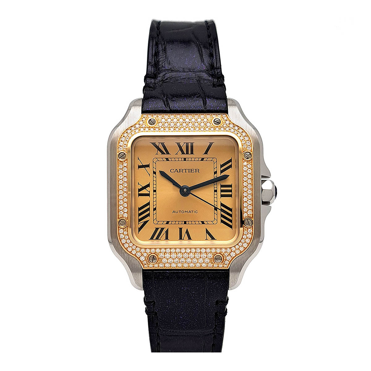 CARTIER Santos MM Bezel Diamond W3SA0007 Yellow Gold/Stainless Steel Automatic Men's Watch W3SA0007