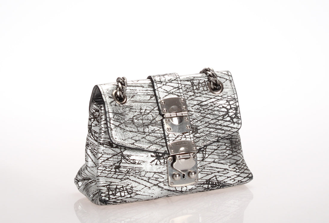 Metallic Leather Chain Shoulder Bag