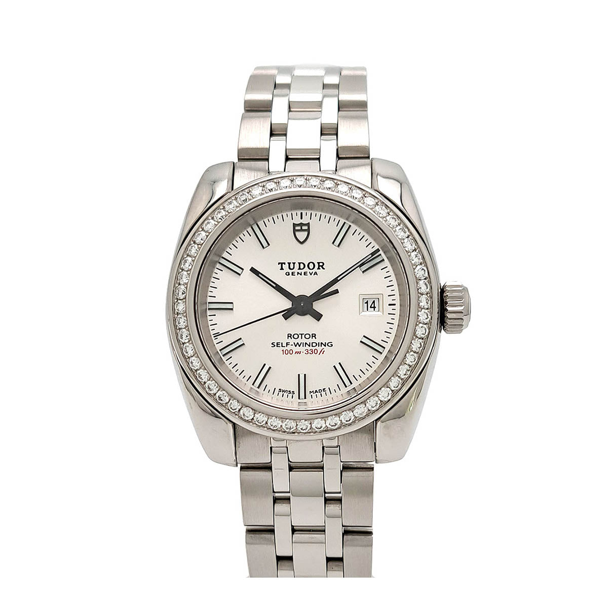 Tudor Classic Date Automatic Stainless Steel Women's Watch with Diamond Bezel 22020.0