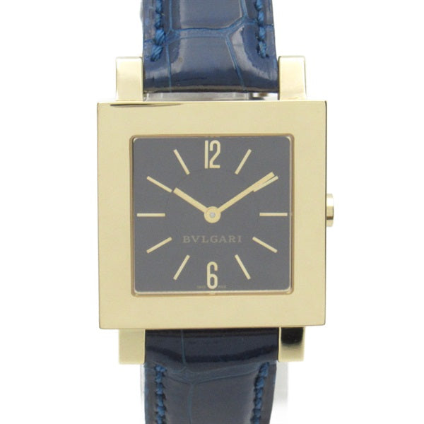 BVLGARI Quadrato Women's Wrist Watch SQ29GL, Quartz, 18K Yellow Gold with Leather Strap, Used - Black SQ29GL