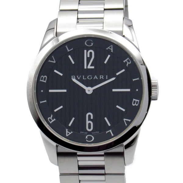 BVLGARI Solo Tempo Men's Wrist Watch ST37S, Quartz, Stainless Steel, Used - Black ST37S