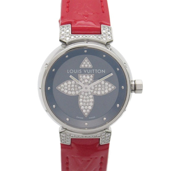 Louis Vuitton Tambour Forever Women's Stainless Steel Quartz Wristwatch with Leather Strap and Diamonds Q121F Q121F