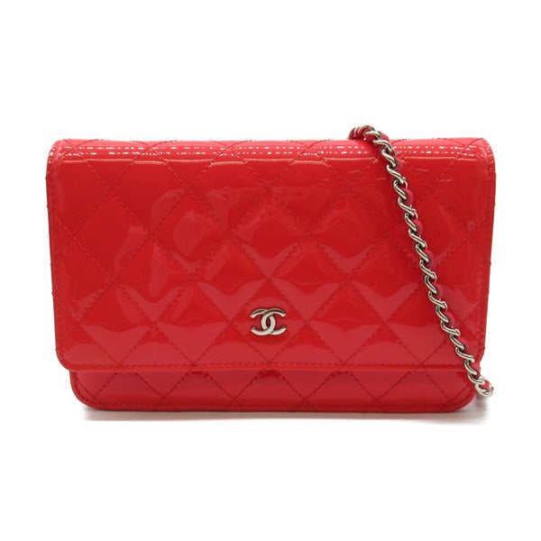 CC Quilted Patent Leather Wallet on Chain A33814