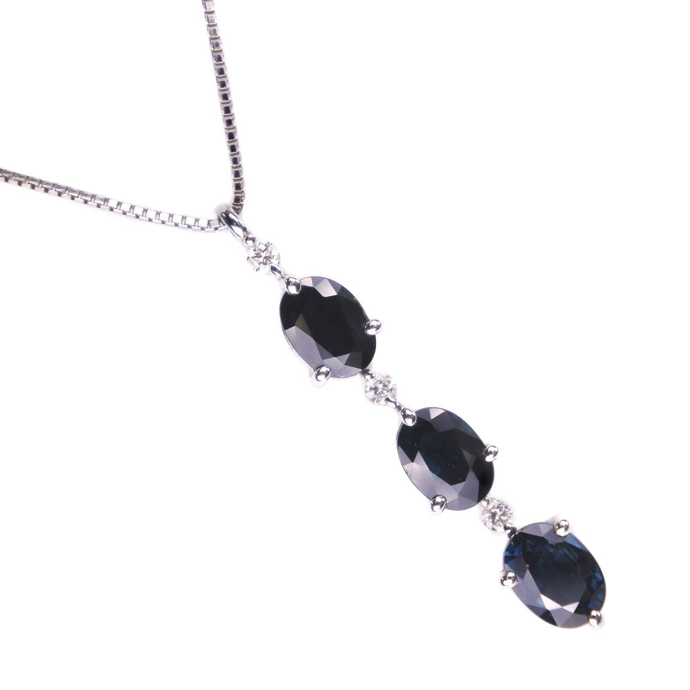 K18 White Gold Sapphire Diamond Necklace with Sapphire 3.31 and Diamond 0.10 for Women (Second-hand) A+ Rank
