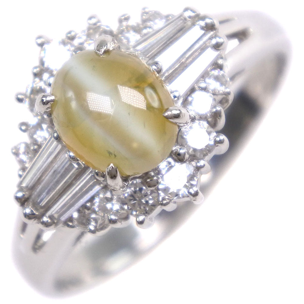 [LuxUness]  Opulent 12.5 Size Ring with Pt900 Platinum, Chrysoberyl Cat's Eye, and Diamond, Women's Second-Hand, A Grade Metal Ring in Excellent condition