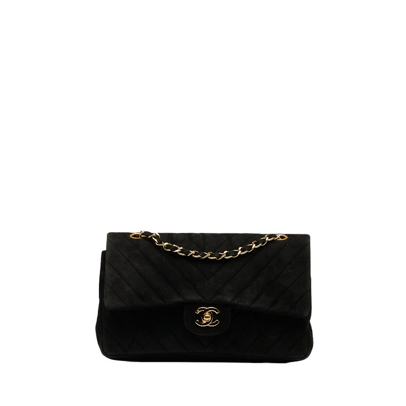 Chanel CC Chevron Suede Medium Double Flap Bag Suede Shoulder Bag in Good condition