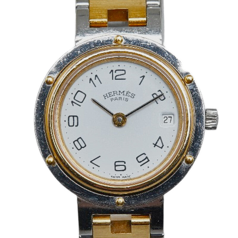 Hermes Clipper Ladies' Stainless Steel Plated Quartz Watch with White Dial (Pre-owned)
