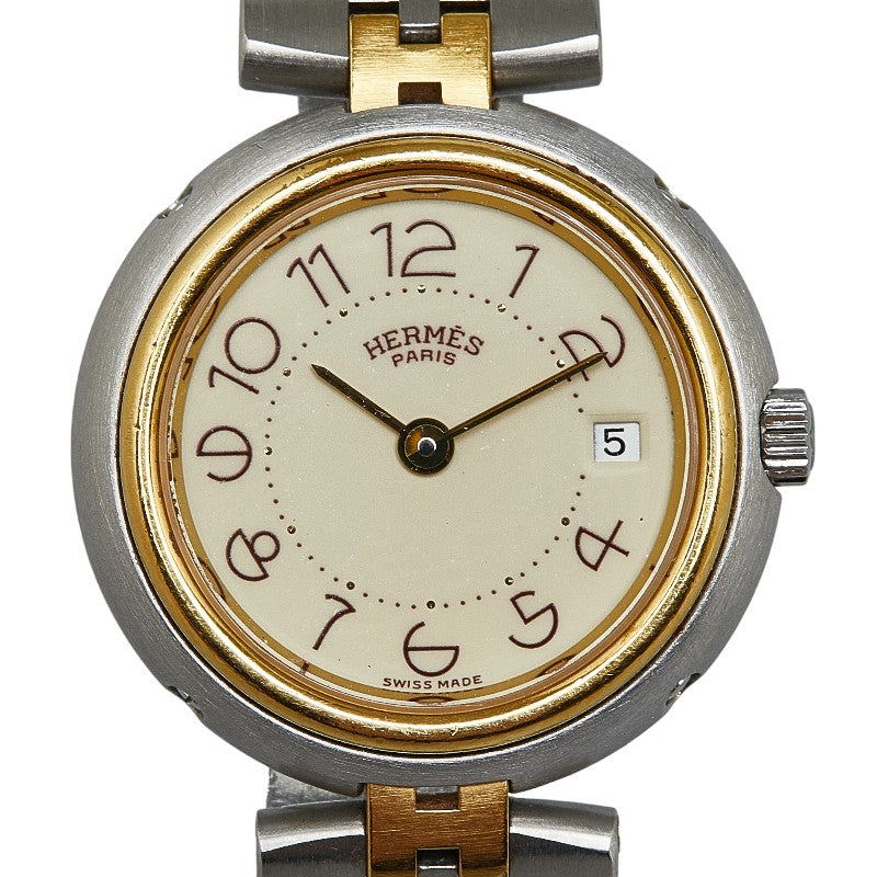 Hermes Profile Date Ladies' Stainless Steel Quartz Watch with Ivory Dial (Pre-owned)