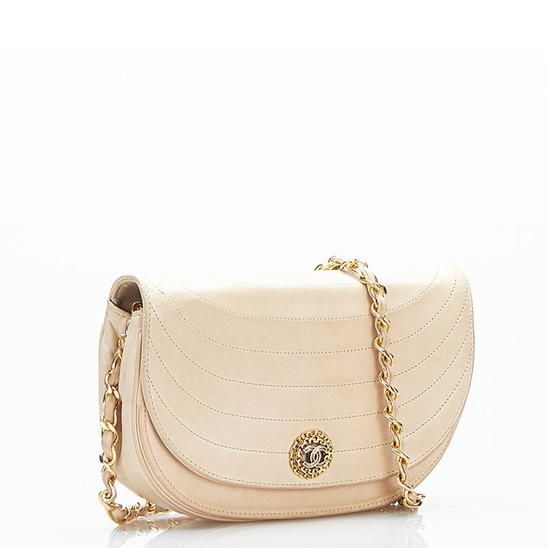 CC Leather Half Moon Flap Bag