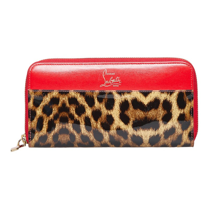 Leopard-Print Patent Leather Zip Around Wallet