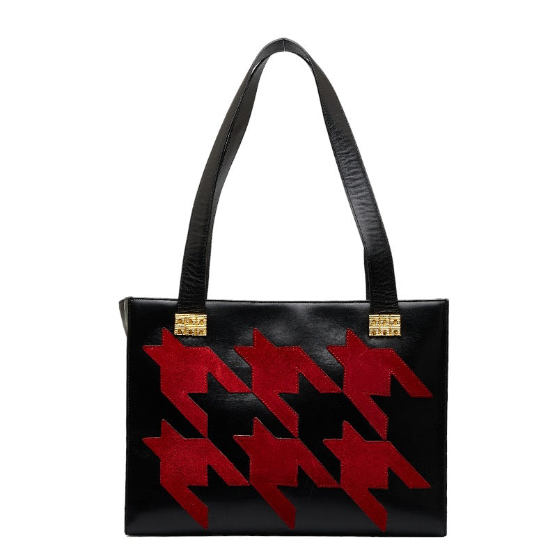 Leather Houndstooth Tote Bag