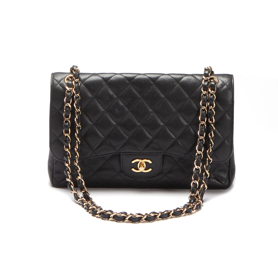 Chanel Caviar Jumbo Classic Flap Bag Leather Shoulder Bag in Excellent condition