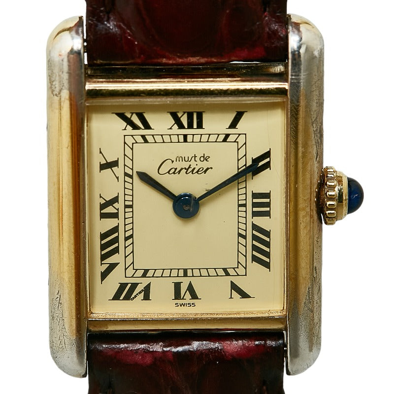 CARTIER Must Tank SM Women's Watch with Gold Dial in Leather/Stainless Steel SV925 Gold Coating 5057001.0