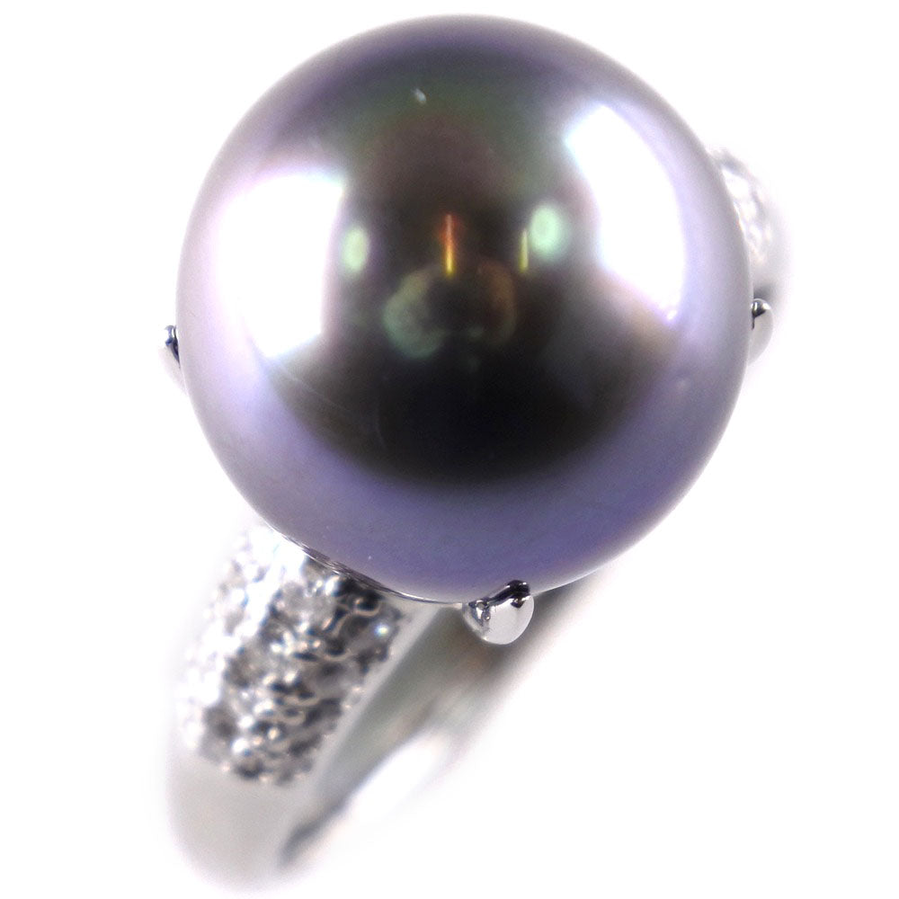 [LuxUness]  Size 18 Ring with 12.5mm Black Pearl set in Pt900 Platinum, Women's Metal Ring in Good condition
