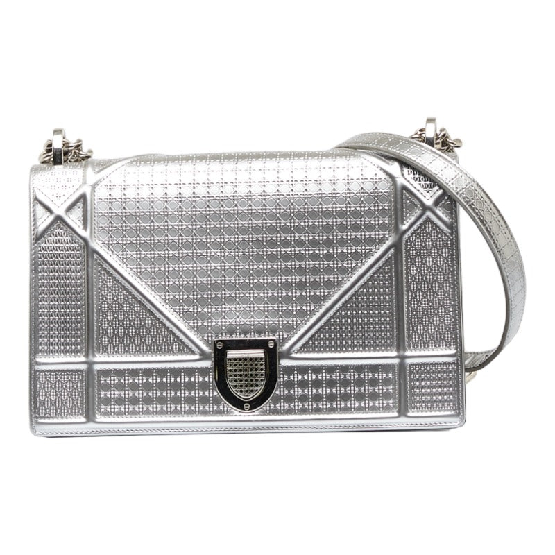 Christian Dior Patent Metallic Leather Micro Cannage Diorama Mini Bag Silver