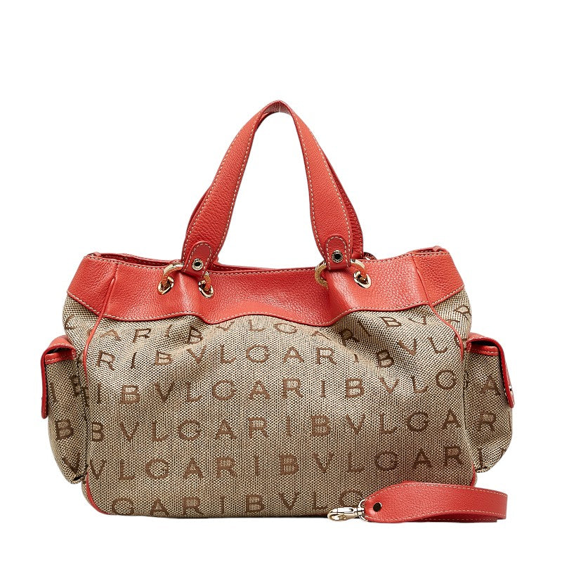 Bvlgari Logo Canvas & Leather Tote Bag Canvas Tote Bag in Good condition