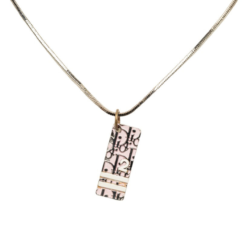 Dior Oblique Monogram Silver Pendant Necklace Metal Necklace in Good condition