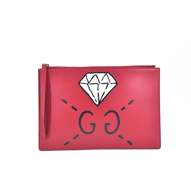 Leather Diamond GG Clutch Bag 445597