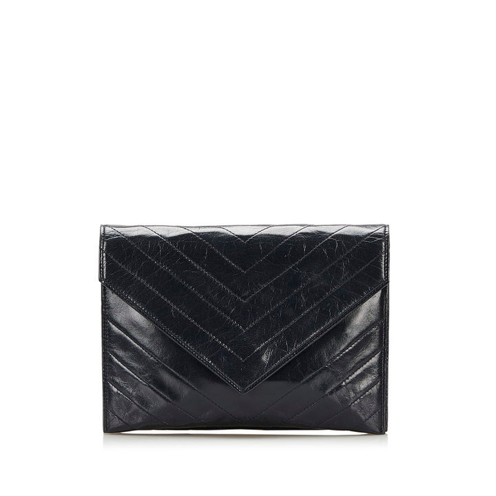 V Quilted Leather Clutch