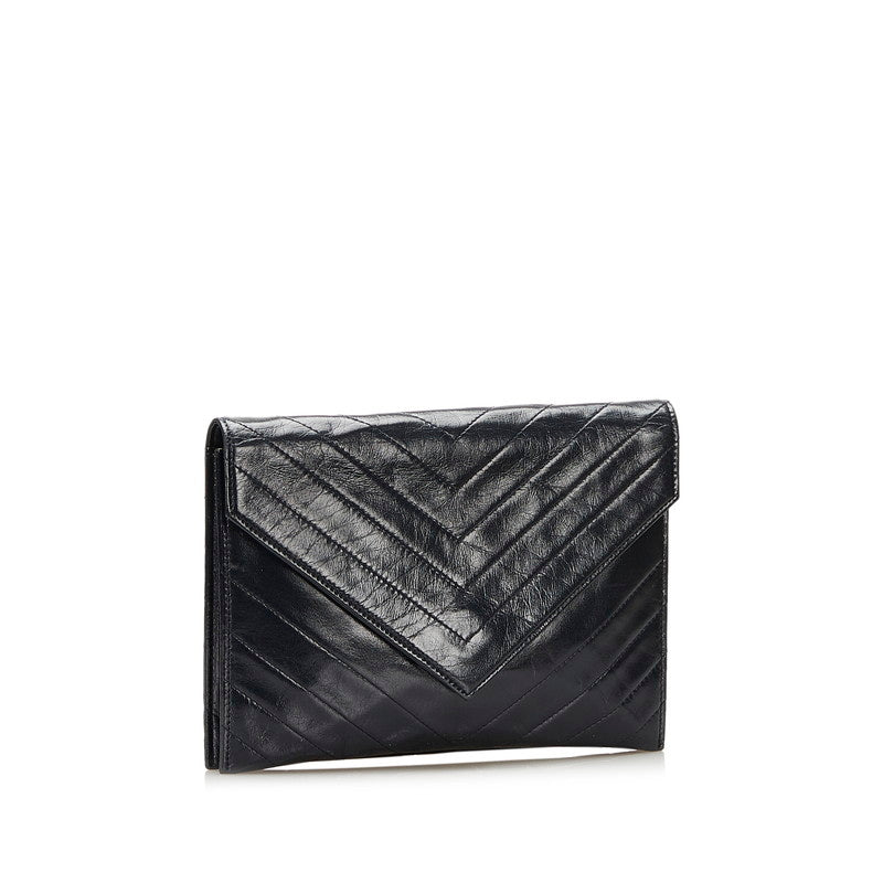 V Quilted Leather Clutch