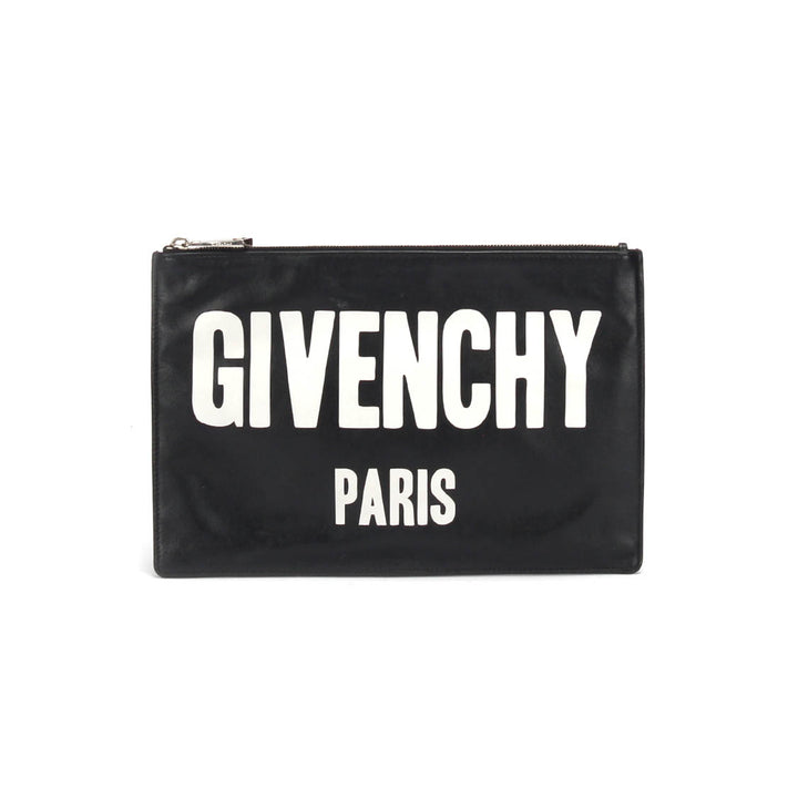 Logo Print Leather Clutch Bag